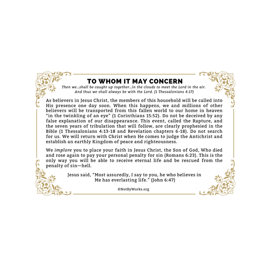 To Whom It May Concern Rapture Placards (Set of 6)